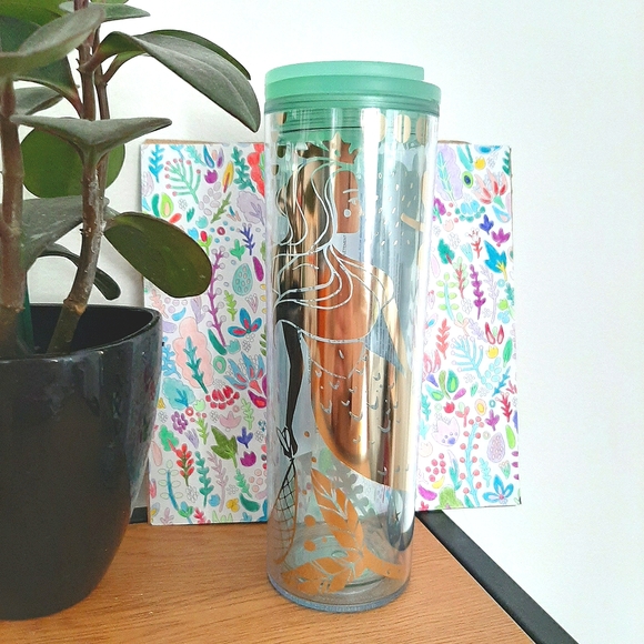 STARBUCKS teal/gold mermaid twist top cup 16oz